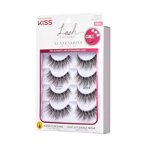 KISS Lash Couture Luxtensions Collection False Eyelashes Multipack, 'Volume Full Set', 14 mm, Super Slim Band, Light & Flexible Wear, Flat Lash & Laser Cut Technology, Includes 4 Pairs of Strip Lashes