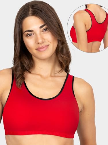 Fruit of the Loom Women's Built Up Tank Style Sports Bra Fashion Colors, Red Hot With Black/White/Black, 36