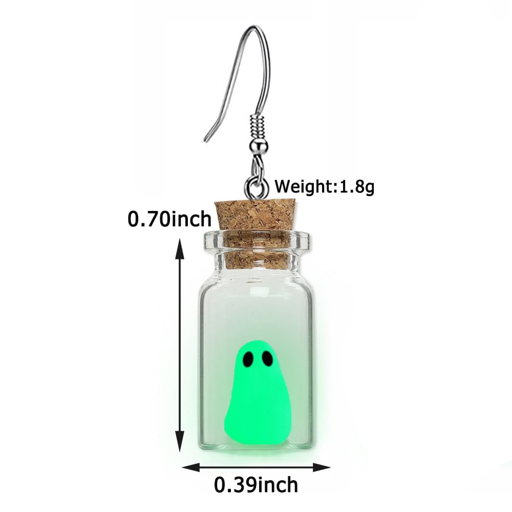Ghost Earrings, Ghost In A Bottle Earring, The Adopt A Ghost Earring, Halloween Tiny Glow-In-The-Dark Spooky Charm Pendant Earrings Party Jewelry Gifts for Women