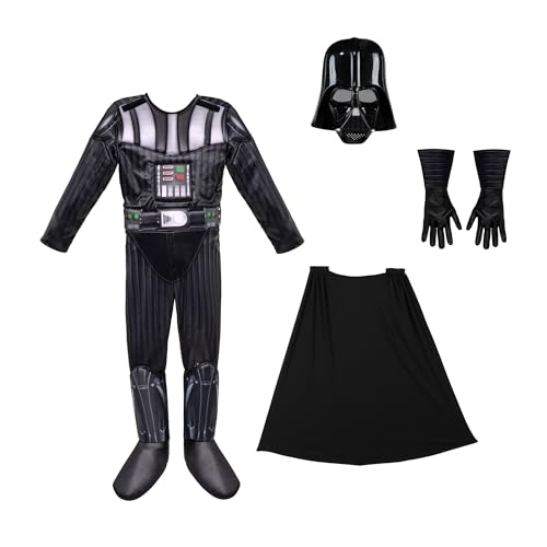 Star Wars Darth Vader Official Youth Costume - Premium Quality Padded Jumpsuit with Plastic Mask and Detachable Cape (S) Multi