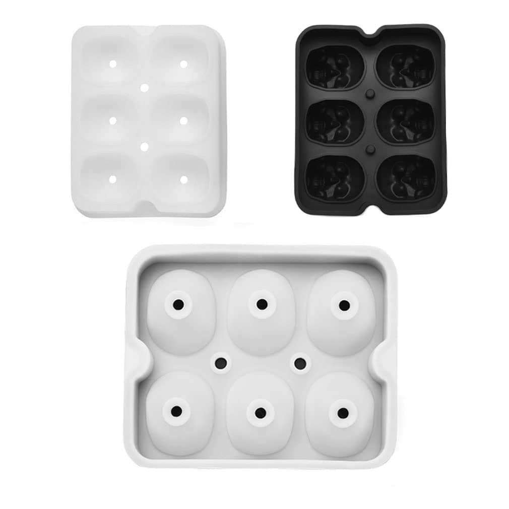 Large Skull Ice Cube Mold Silicone Ice Cube Tray with Transparent lid, A Set of 6 Flexible Silicone Ice Maker, Ice Trays for Freezer for Whiskey, Cocktails, Champagne and Drinks
