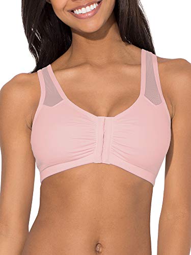 Fruit of the Loom womens Comfort Front Close With Mesh Straps Sports Bra, Blushing Rose, 34 US