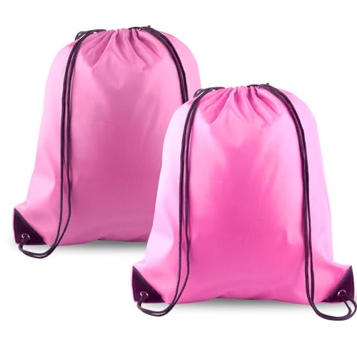 KUUQA 2 Pcs Drawstring Backpack Bags Bulk Pink Drawstring Bag Foldable Gym Bag Sports Cinch Sack String Backpack Storage Bags for Women Men Shopping Gym Travel Sports