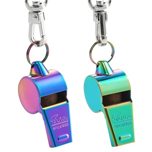 HUTOU Whistle 2 Packs Stainless Steel Coach Sports Whistle with Lanyard, Loud Crisp Sound Whistle Ideal for Coaches, Referees, and Official