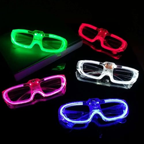 50 Packs LED Glasses Mardi Gras Party Supplies ,5 Neon Colors,3 Light Modes Light up Glow Sticks Glasses Toys Party Supplies for kids Adults Fit Halloween Christmas New Year Eve Graduations (50)