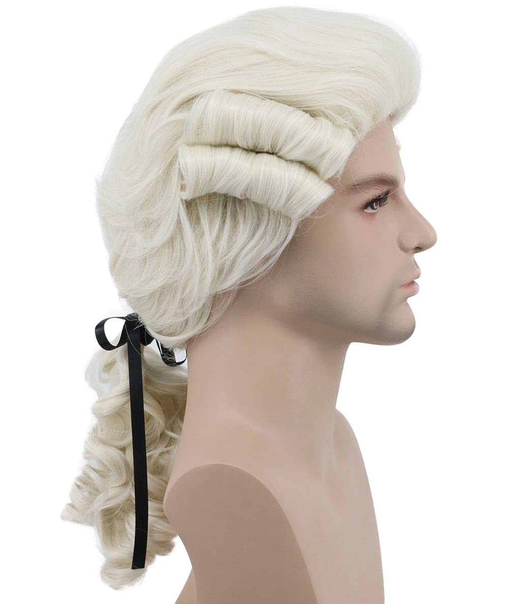 karlery Judge Colonial Wig Man Long Wave Beige Wig for Halloween Costume Cosplay Party