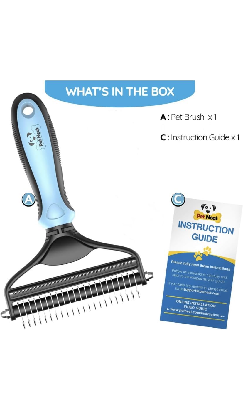 Dog Brush for Shedding & Cat Brushes for Indoor Cats - Double Coat Dog Brushes for Grooming - Hair Remover Pet Grooming Tools - 2 in 1 Deshedding Brush & Undercoat Rake for Dogs - Defur Comb Cleaner