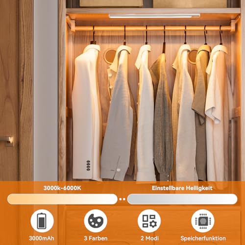 LED Undercabinet Lights with Motion Sensor, 40 cm Undercabinet Lighting, 3 Colors (6000K) and 3000 mAh, Wireless Light Strip, USB Kitchen Lights, for Cabinets and Stairs. 2