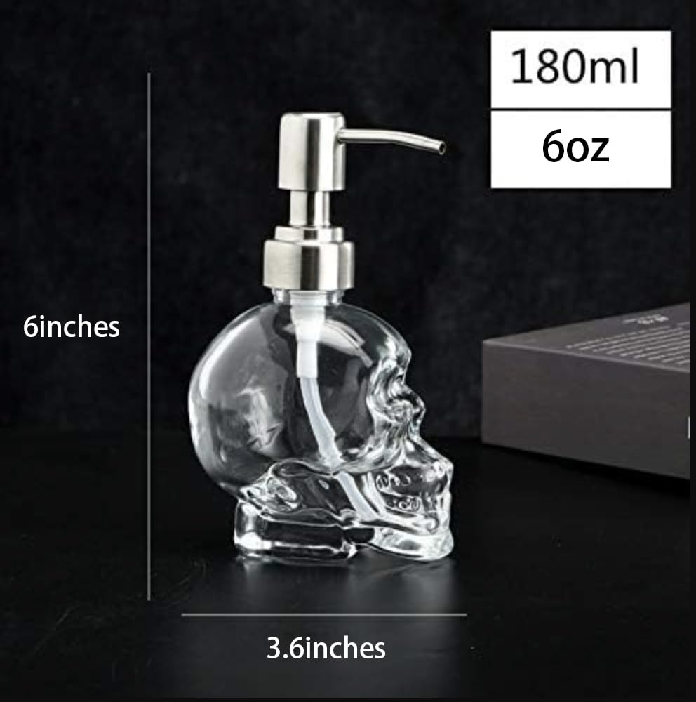 123Arts Glass Skull Soap Dispenser Lotion Bottle Soap Bottle with Pump Sliver