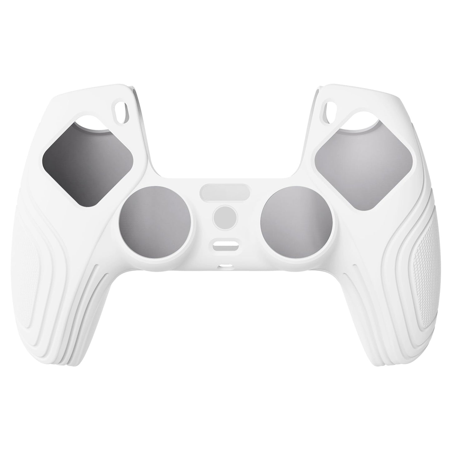 eXtremeRate PlayVital Samurai Edition White Anti-Slip Controller Grip Silicone Skin for ps5, Ergonomic Soft Rubber Protective Case for ps5 Controller with White Thumb Stick Caps
