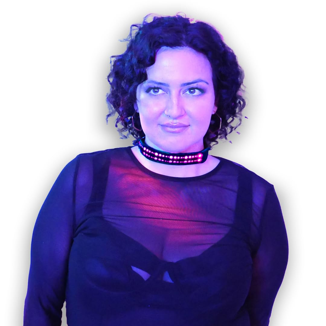 LED Choker, Rechargeable Light Up Armband for Festival Outfit - Futuristic Cyber Punk Rave Accessory for Women, Men โฆ (Pink - Style 2)