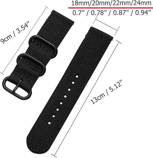 CNYMANY 20mm Universal Ballistic Watch Band, Nylon Canvas Woven Loop Replacement Strap Wristband Buckle Fastener Adjustable Closure for Smart-watch Sport Fitness Tracker - Black