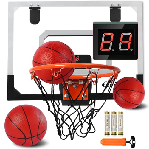 Jugana Over The Door Basketball Hoop with Electronic Scoreboard Indoor Basketball Hoop for Kids and Adults Bedroom Basketball Hoop Office Mini Hoop