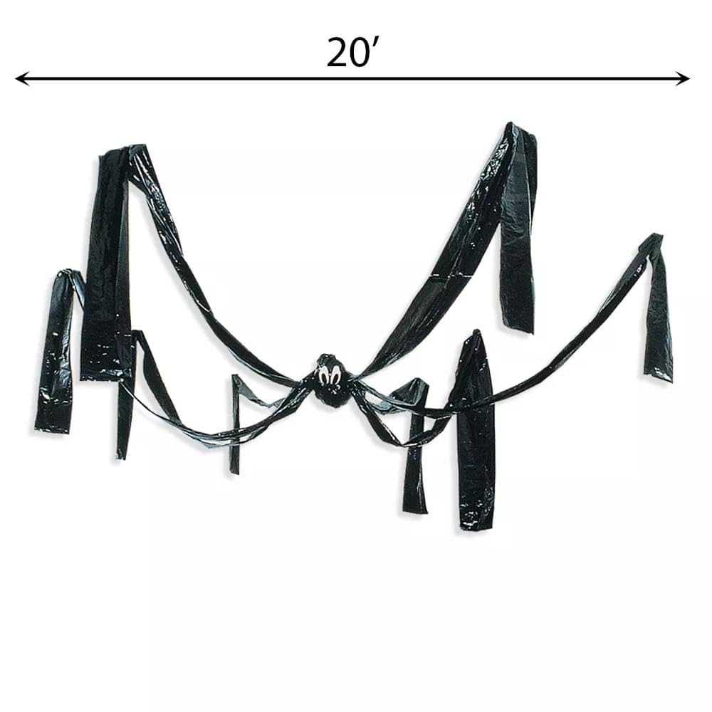 Giant Hanging Black Plastic Spider Halloween Decoration - 20ft (1 Pc.) Perfect Spooky Addition for an Unforgettable Halloween Night