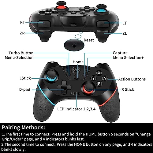 Diswoe Upgraded Wireless Controller for Switch/Lite/OLED/Switch 2 Pro Controller for Switch Remote Joystick Gamepad Supports Wake up, Gyro Axis, Turbo, Dual Vibration and Screenshot Function