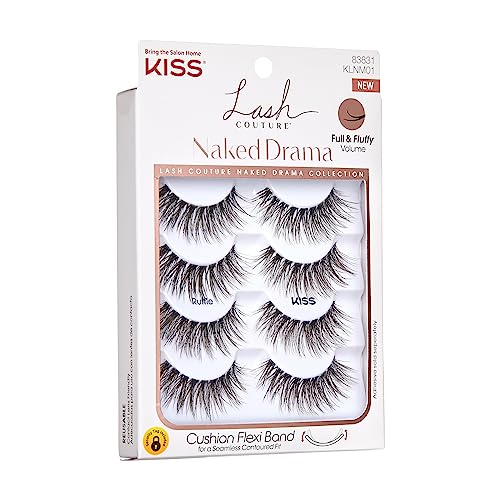 KISS Lash Couture Naked Drama False Eyelashes, 'Cruise', 16 mm, Includes 4 Pairs Of Lashes, Contact Lens Friendly, Easy to Apply, Reusable Strip Lashes