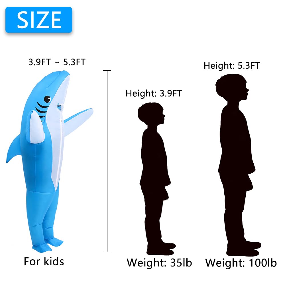 KMiKE Inflatable Shark Costume for Kids Funny Halloween Costumes Fantasy Cosplay Blow up Costume (Blue, Kid)