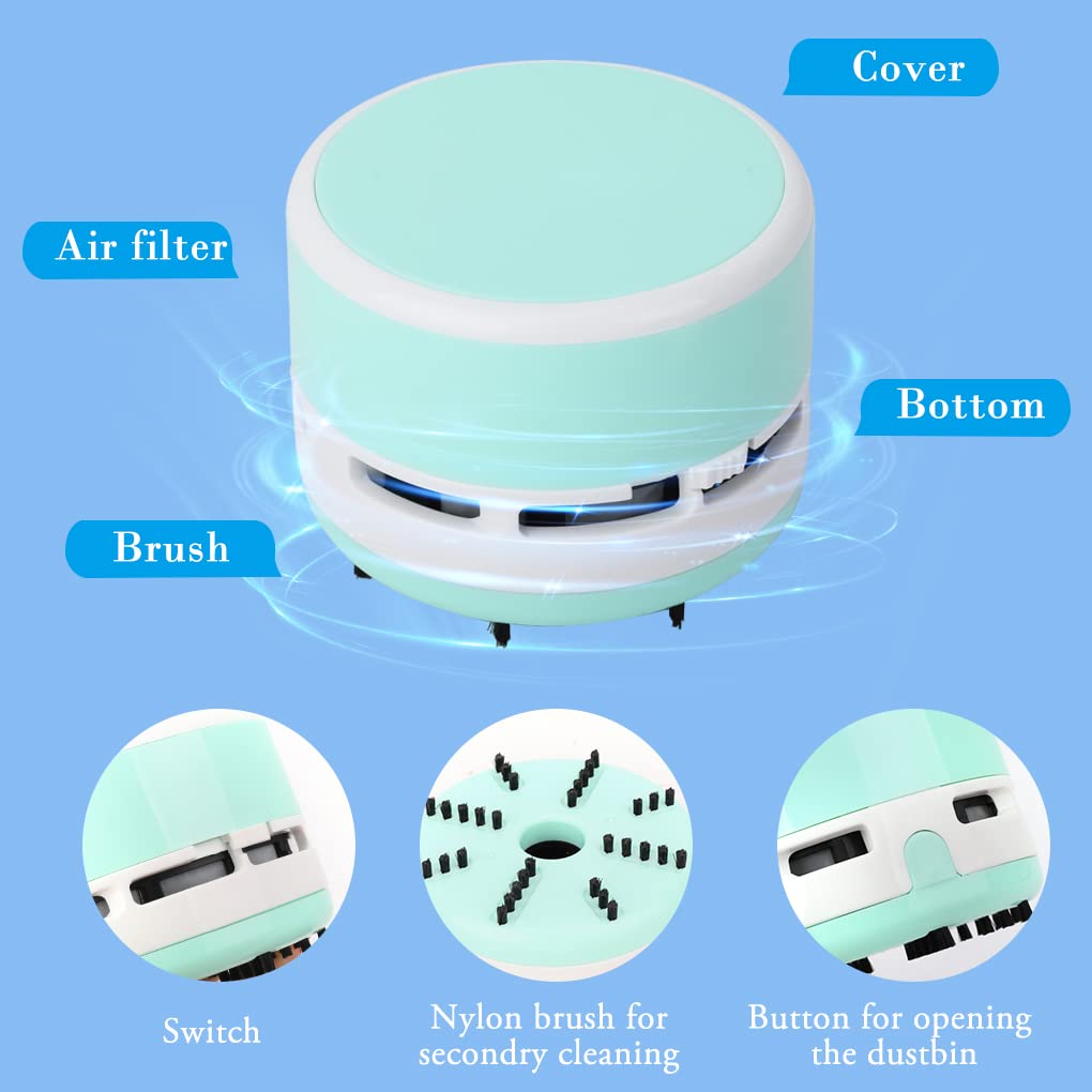 FineInno Mini Vacuum Cleaner,Desktop Vacuum,Crumb Sweeper,Desk Duster,Mini Desk Vacuum for Table,Green White