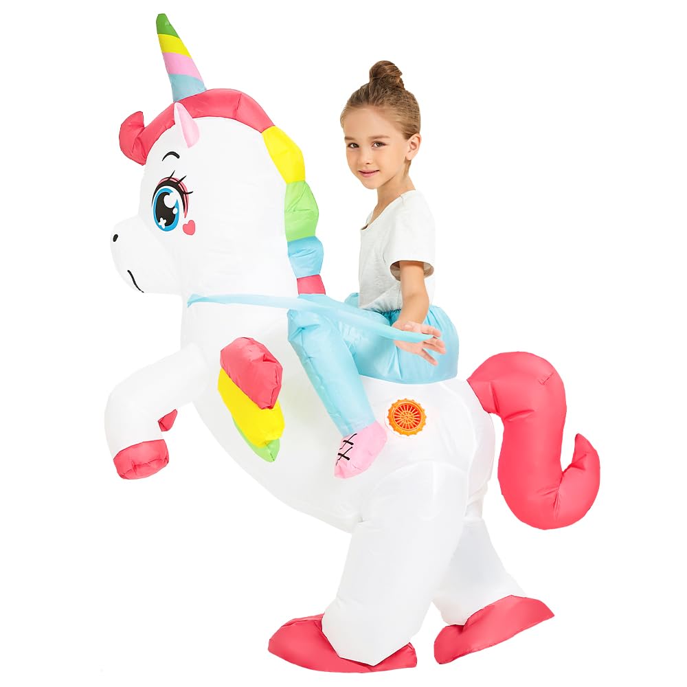 JUROSAICA Unicorn Costume Kids Inflatable Costume Ride On Rainbow Blow Up Halloween Costumes For 4-6 Years Old Boys Girls Child