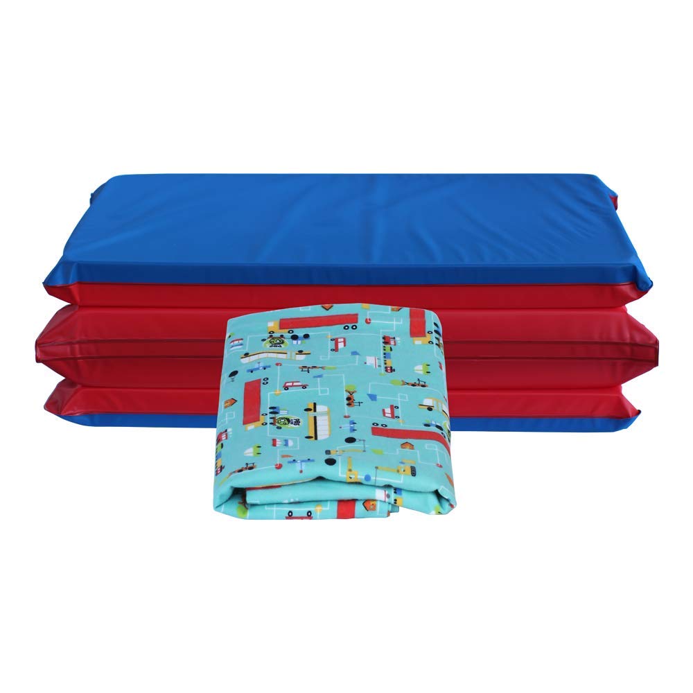 KinderMat 1.5" Thick + PBS Kids Kinderbundle - Washable Cover, Special Edition - TRAFFIC JAM DESIGN- Regular, Washable Sheet is 47" x 22", Value Bundle Great for Daycare & Family Households