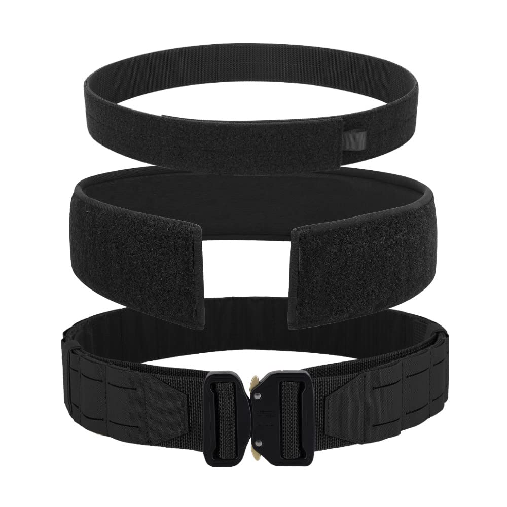 KRYDEX Tactical Battle Belt 2 Inch Quick Release MOLLE Range Belt with Inner Belt and Padded Anti-Slip Pad Inner (Upgraded Belt Black,S)