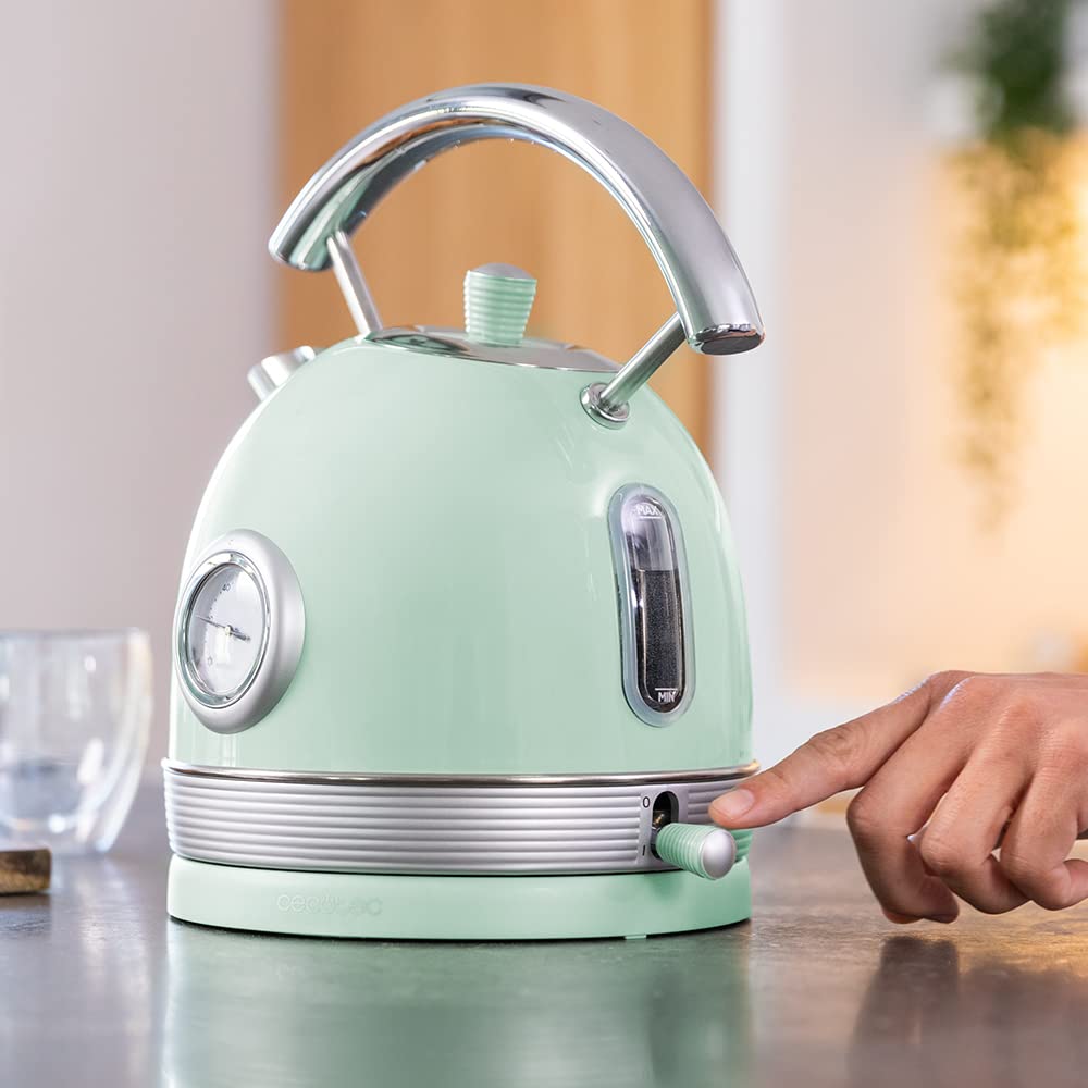 Cecotec ThermoSense 01483 Electric Kettle 420 Light Green. 1.8 Litre Capacity, 2200 W, Temperature Measurement, Base 360 Degrees, Stainless Steel, Vintage Style, Green