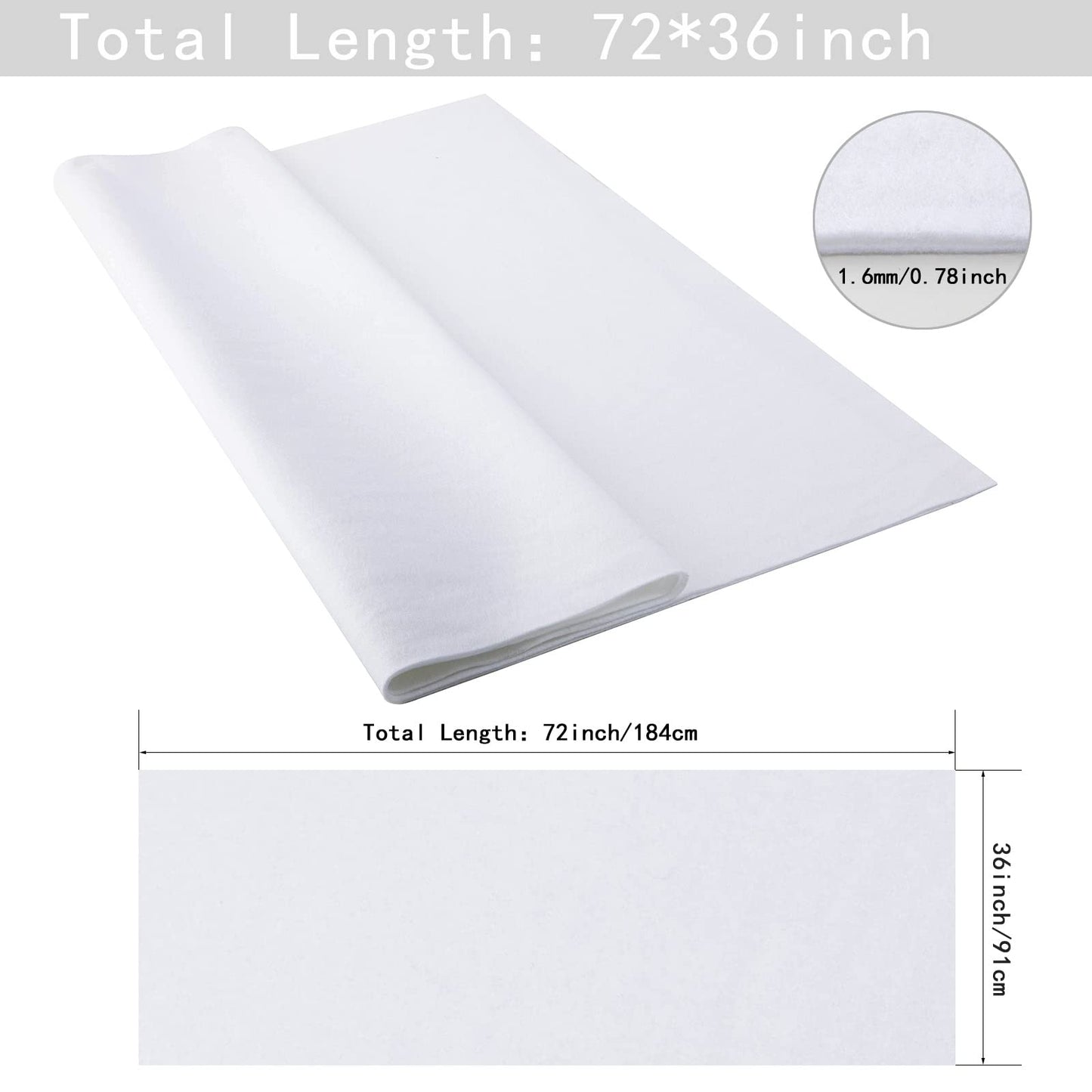 HaoFeijh White Felt Fabric 72 * 36 Inch Wide 1.6mm,Fabric Sheets Soft Woven Acrylic Craft Fabric for DIY Craft Work Sewing Patchwork,Craft Felt
