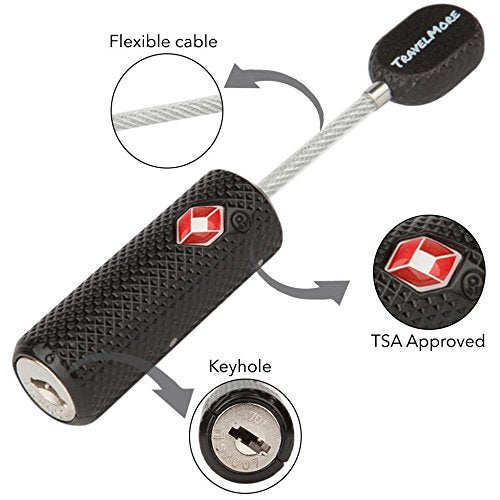 2 Pack TSA Approved Luggage Locks with Keys for Travel – Flexible Ultra Secure Mini Key Padlock & Metal Zinc Alloy Material – Black