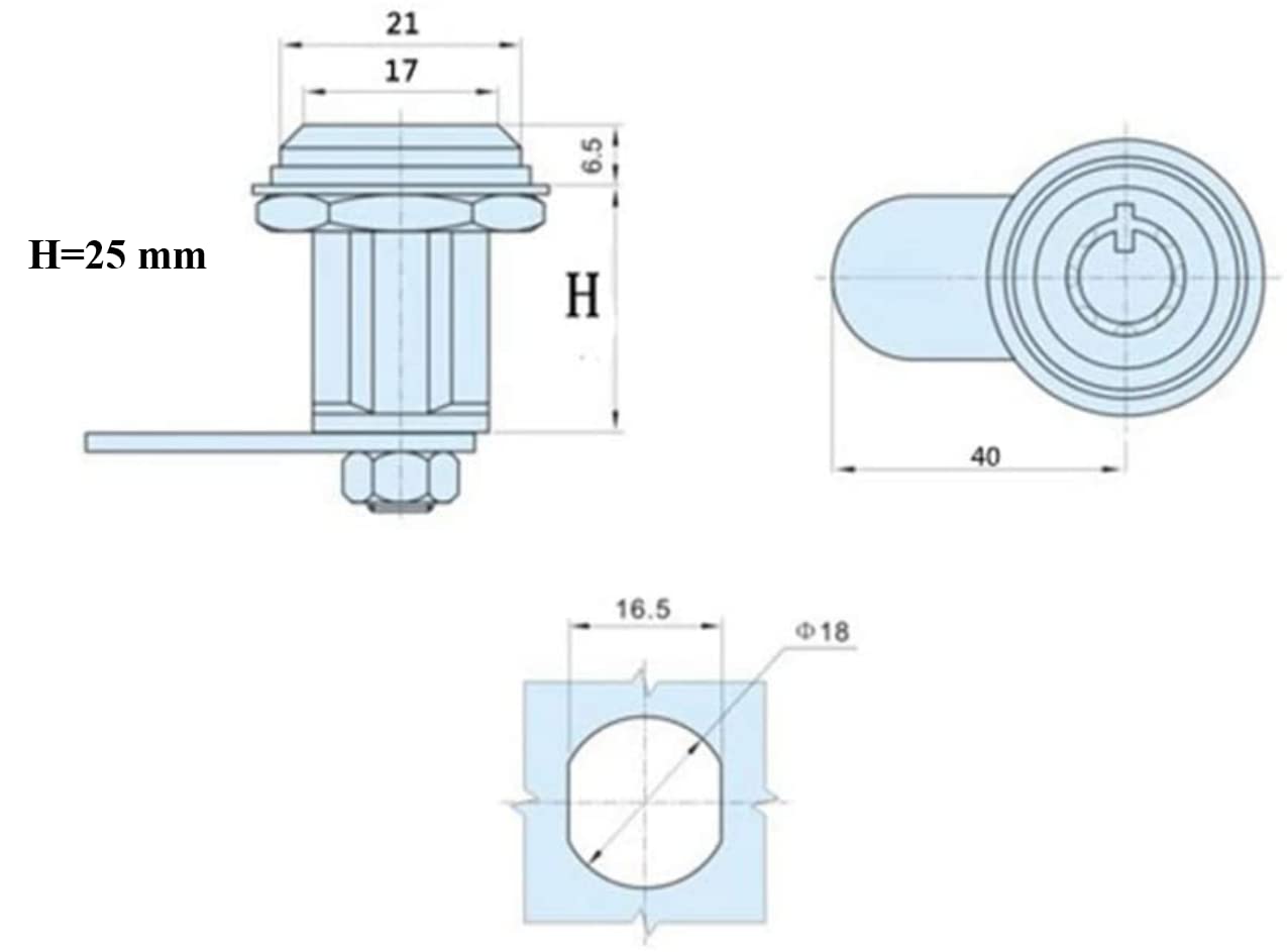 Drawer Tubular Cam Lock 25mm Zinc Alloy Security Drawer Cam Cylinder Lock with 2 Keys for Door Mailbox Cabinet Cupboard Letterbox