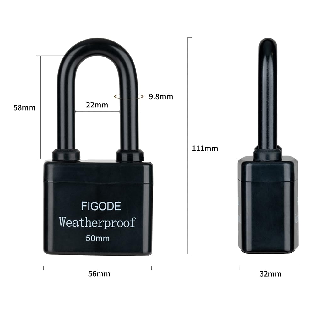 FIGODE® Outdoor Waterproof Padlocks, Covered Heavy Duty Laminated Steel Locks, Large Sturdy Locks, 2.2 in. Wide, 3 Locks Same Key, Long Padlocks