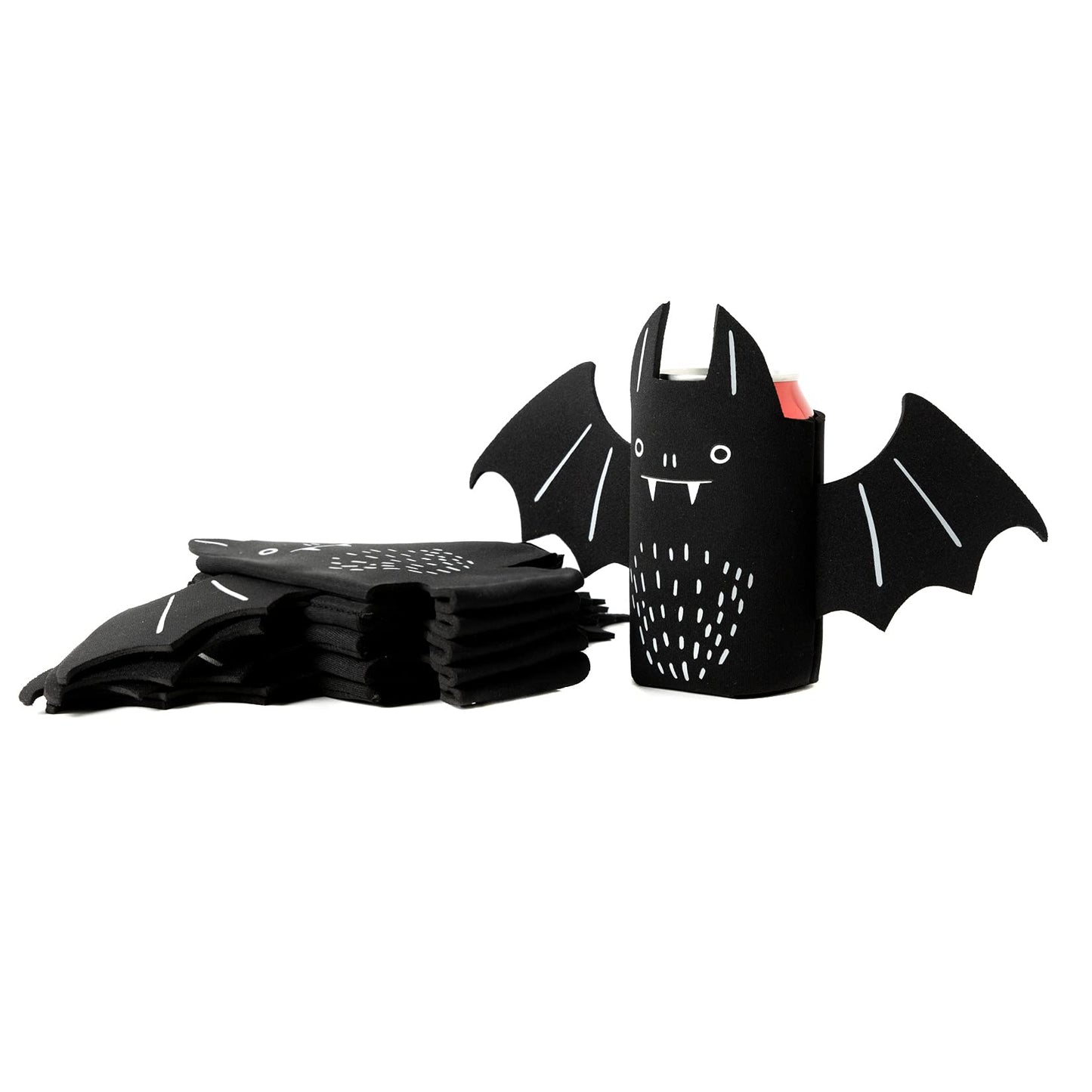 6 Pack Cute Can Coolers Sleeves, Cute Insulated Neoprene Standard Can Covers for Beer, Soda & Drinks, Holiday Party Decorations, Non-Slip Drink Holders for Christmas, New Year (Black Bat)