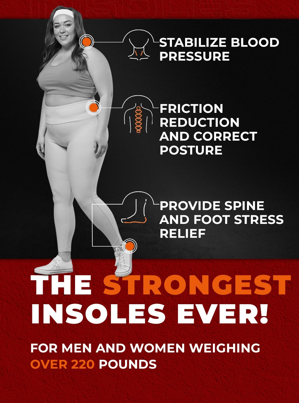 220+ lbs Plantar Fasciitis High Arch Support Insoles Men Women - Orthotic Shoe Inserts - Boot Work Shoe Insole (L, Black)