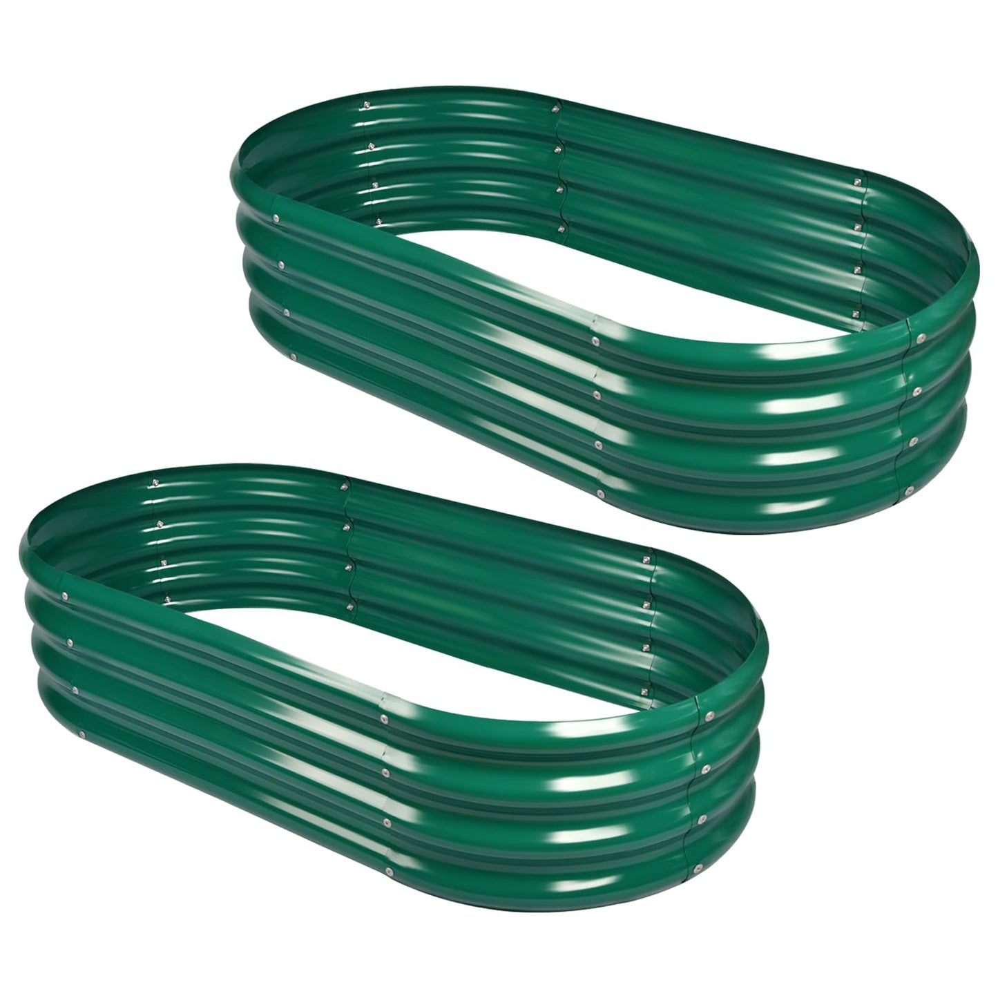 Land Guard 2Pcs Galvanized Raised Garden Bed Kit, Galvanized Planter Oval Large Metal Raised Garden Boxes Outdoor for Vegetables(Forest Green)