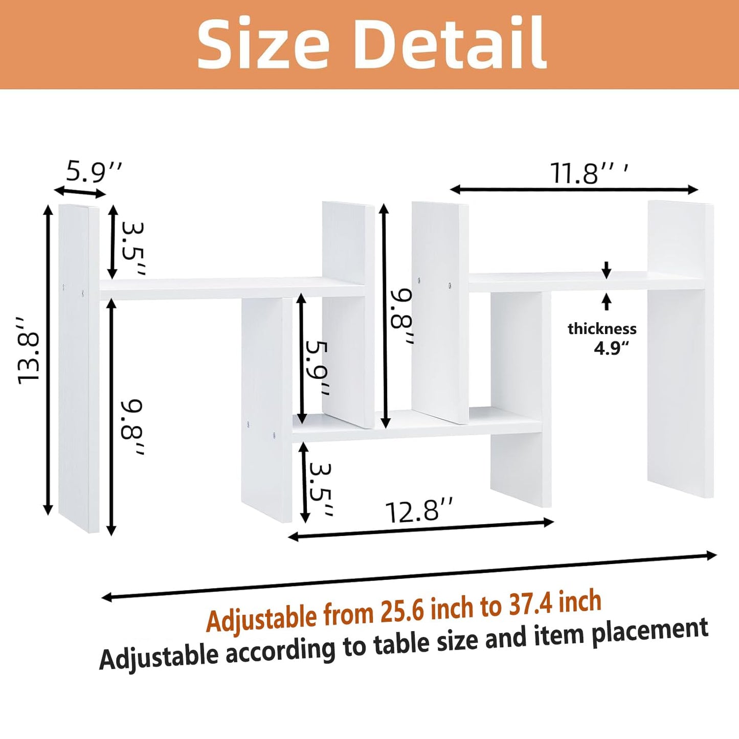 Meikuler Desktop Shelf Organizer, Adjustable Wood Display Desk Shelf, Office Storage Rack Tabletop Bookshelf Multipurpose Shelves for Home Decor, Office, Gifts (Solid White)