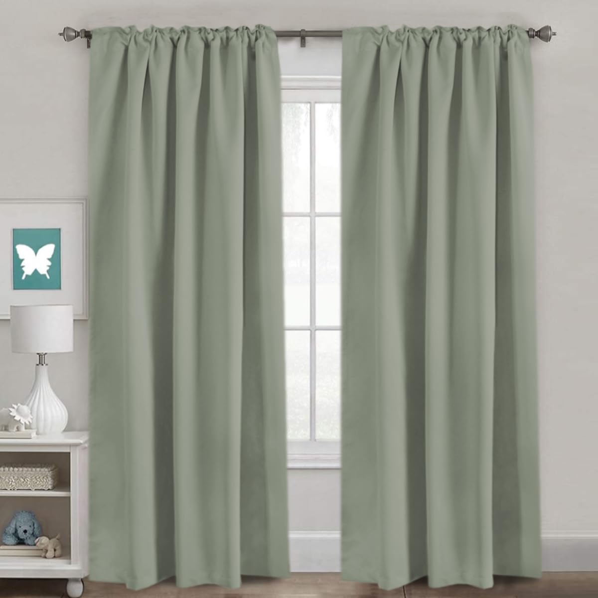 H.VERSAILTEX Blackout Curtains Thermal Insulated Window Treatment Panels Room Darkening Blackout Drapes for Living Room Back Tab/Rod Pocket Bedroom Draperies, 52 x 84 Inch, Light Sage, 2 Panels