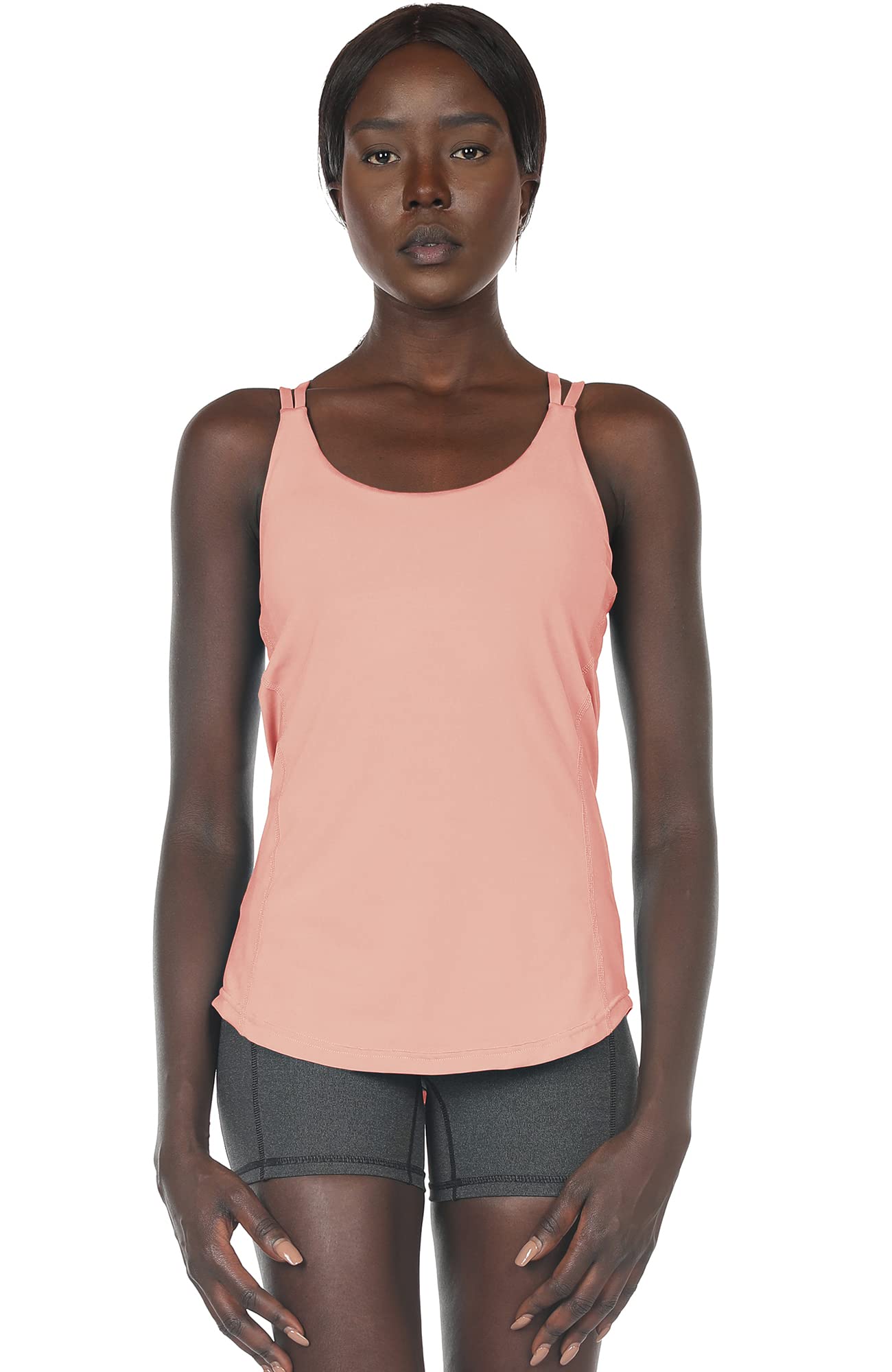 icyzone Workout Tank Tops Built in Bra - Women's Strappy Athletic Yoga Tops, Running Exercise Gym Shirts (XL, Pale Blush)