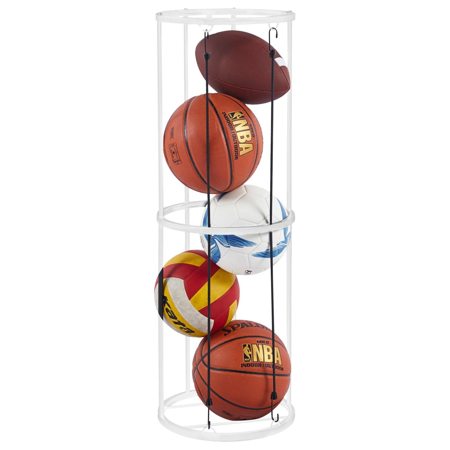 Garage Ball Storage, Durable White Vertical Ball Rack, Sports Basketball Football Rack Organizer for Garage, Wall Mounted Ball Storage Cage Ball Holder for Basketball, Soccer, Football, Volleyball