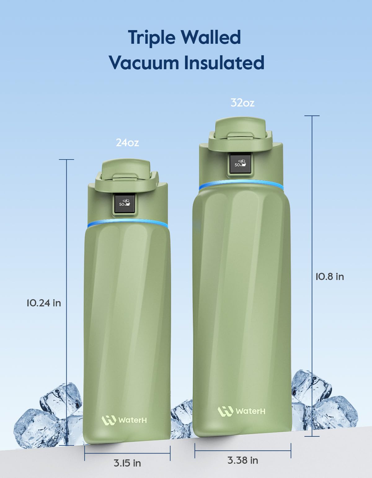 BOOST Smart Water Bottle with Reminder & Tracker, Double Wall Vacuum Insulated Bottles Stainless Steel, 32oz BPA-Free Wide Mouth for Gym, Office, School, Ideal Gift for Christmas, Thanksgiving Day