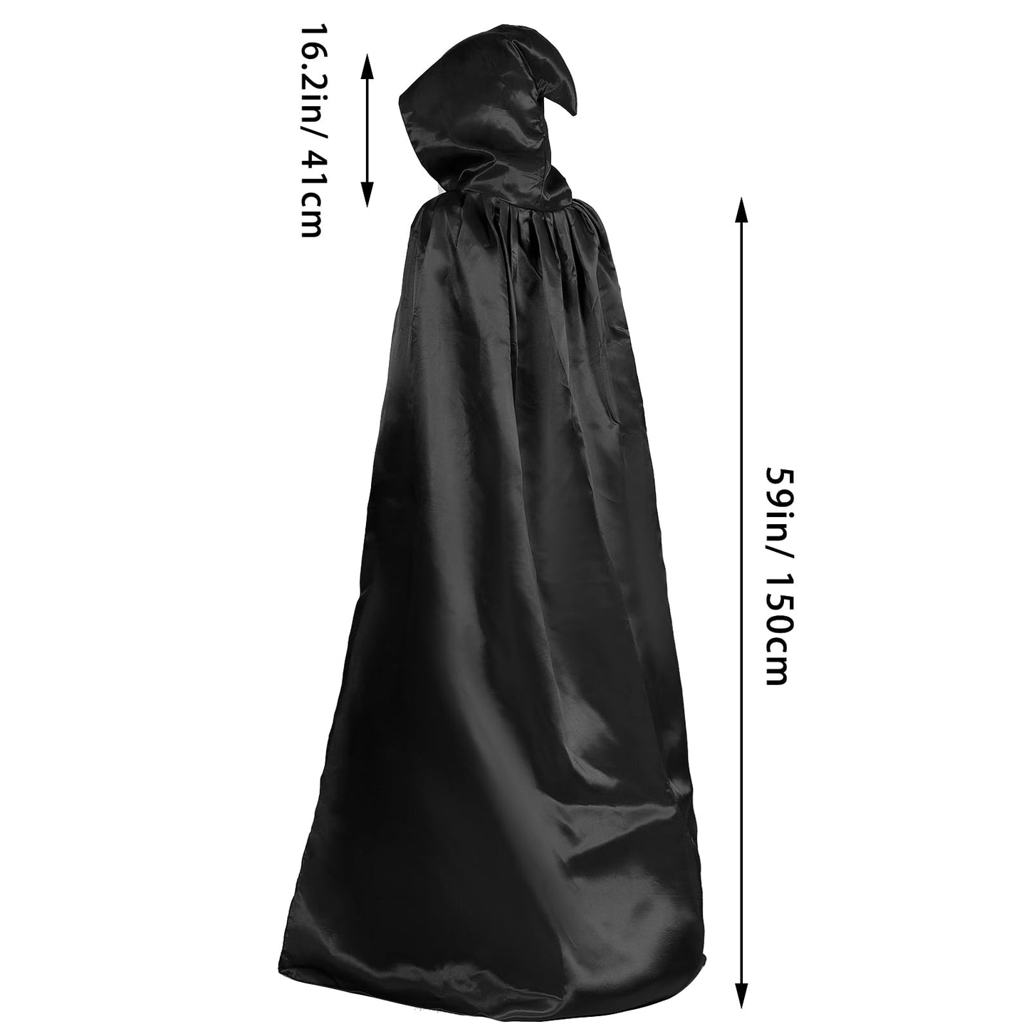 hoyuwak Black Cloak with Hood Halloween Wizard Hooded Cape Full Length Robe for Women Men Role Play Costume Witch Party Dress-Up