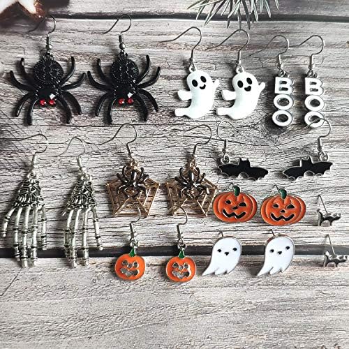 9Pairs Halloween Earrings for Women Skeleton Spider Pumpkin Ghost Bat Dangle Earrings Set Gothic Jewelry Halloween Accessories Costumes Woman 2025 Party Favors