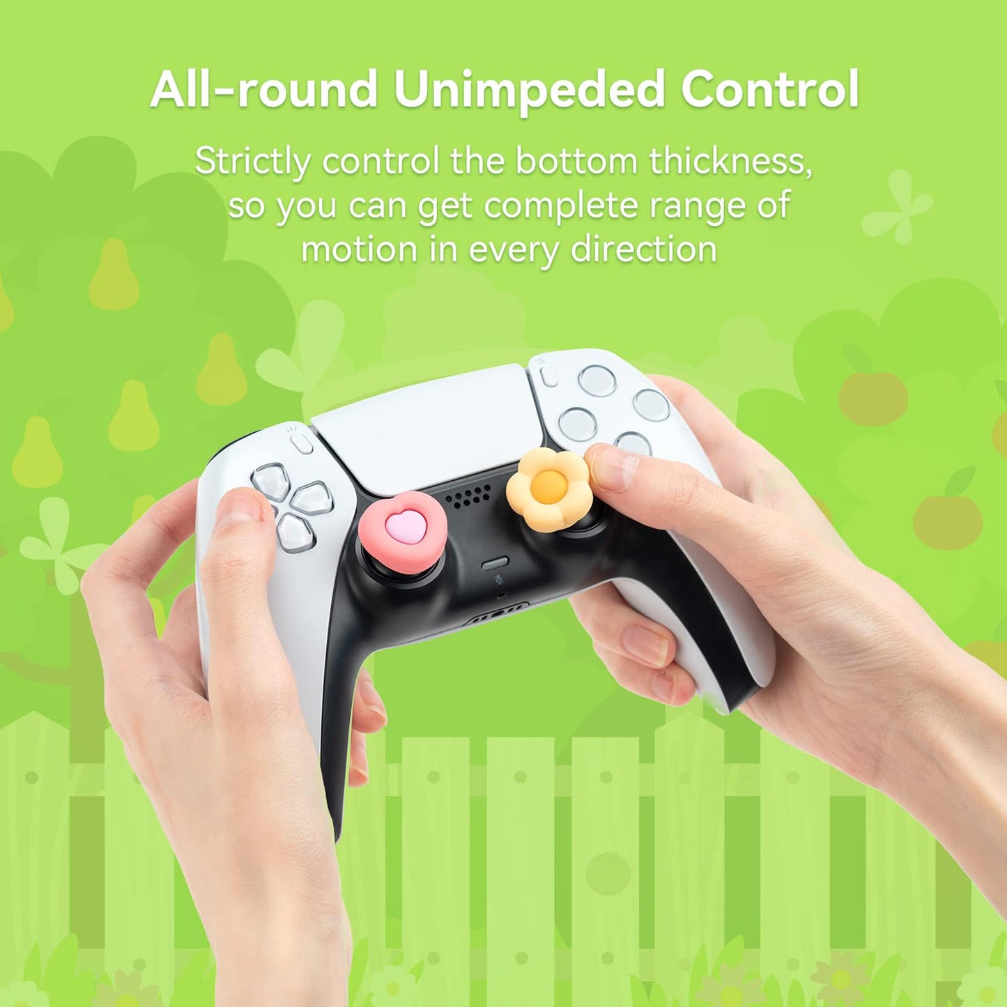 GeekShare Cute Thumb Grip Caps for PS5 Controller, Thumbsticks Cover Set Compatible with Switch Pro Controller and PS4 PS5 Controller, 4Pcs - Heart & Flower