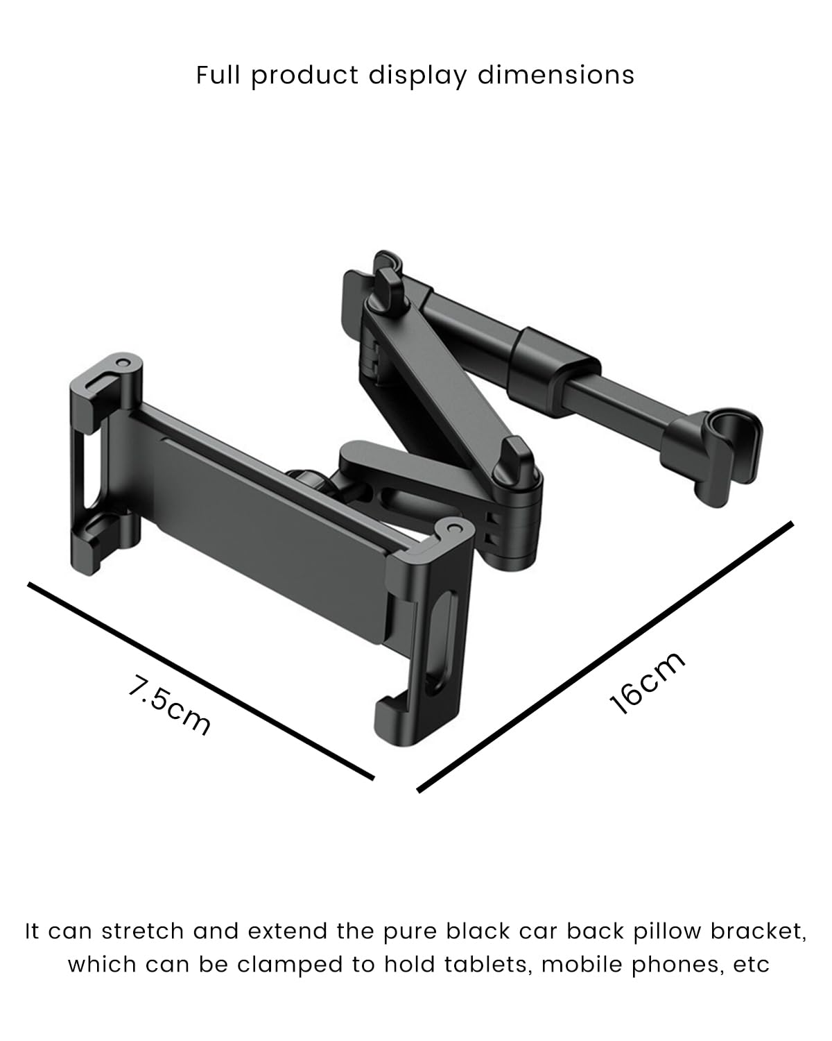 Generic Car Headrest Tablet Holder - 3 in 1 Extension Arm, Adjustable Tablet Car Mount for Back Seat, Road Trip Essentials, Compatible with 4.7-11" Tablets like iPad Pro, Air, Mini, Galaxy, Fire HD