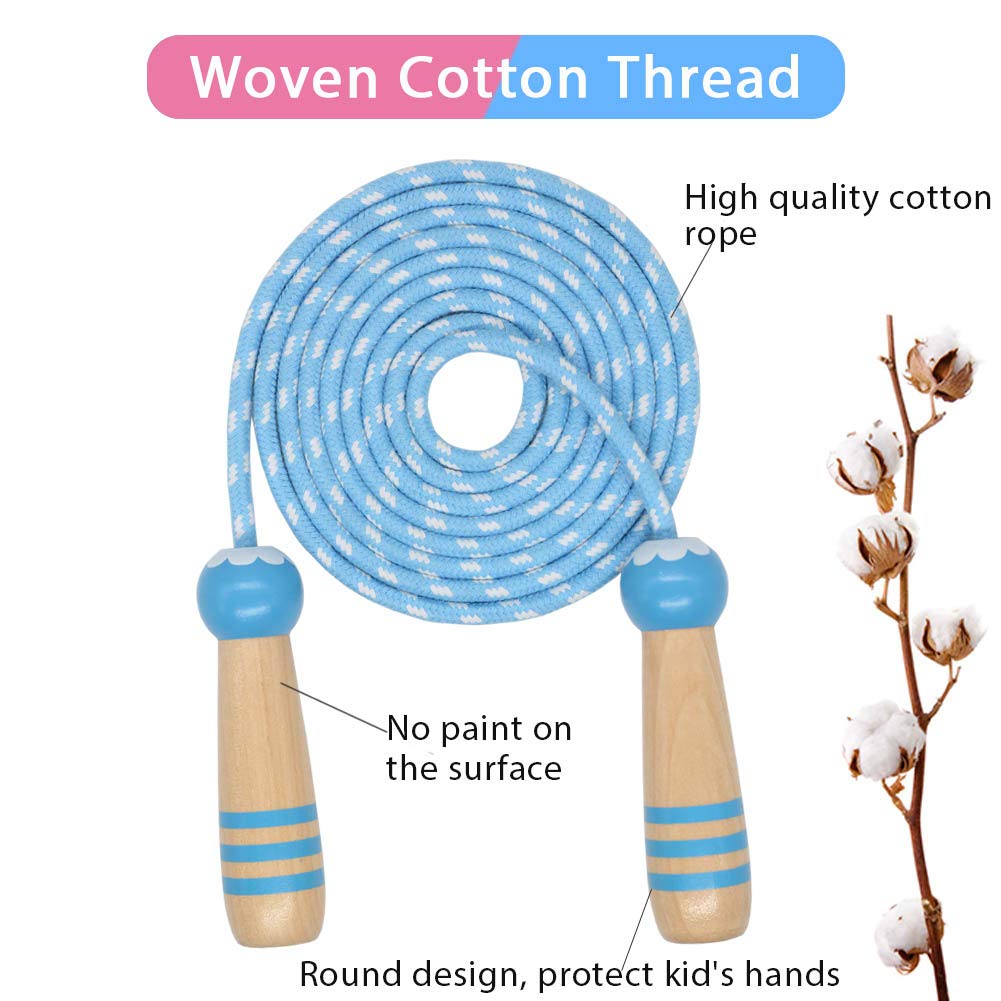 Jump Rope Kids, 7ft Adjustable Cotton Skipping Rope with Wooden Handle for Boys and Girls Fitness Outdoor Exercise (Pink+Blue)