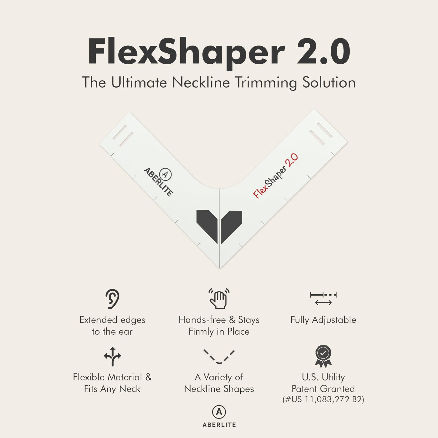 Aberlite FlexShaper 2.0 - Beard Shaper for Men - Hands-Free & Flexible Neckline Guide - Beard Trimmer Tool - Lineup Stencil Kit - White