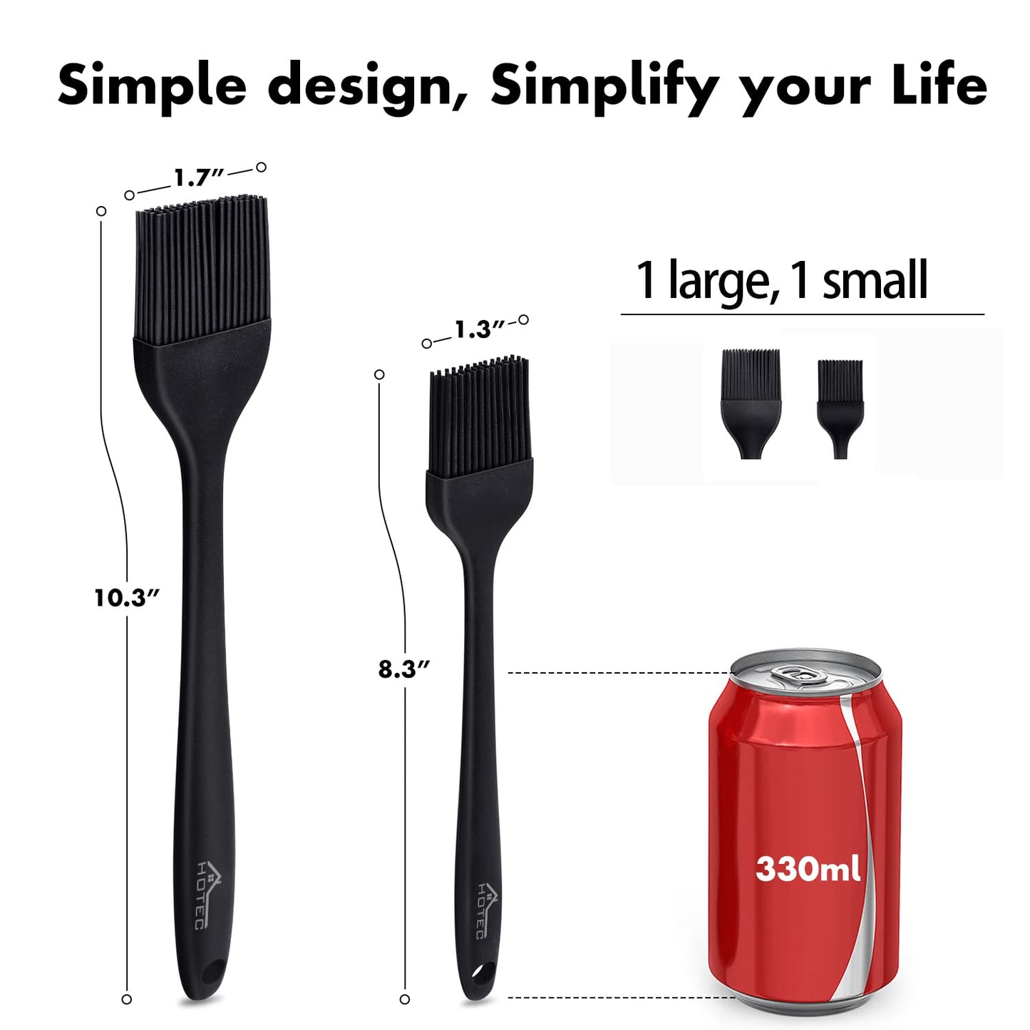 HOTEC 600℉ Heat Resistasnt Basting Brushes, BPA Free Silicone Pastry Brush, Spread Oil Butter Sauce Marinades for BBQ Grill Barbecue Baking Kitchen Cooking Dishwasher Safe (Black 2)