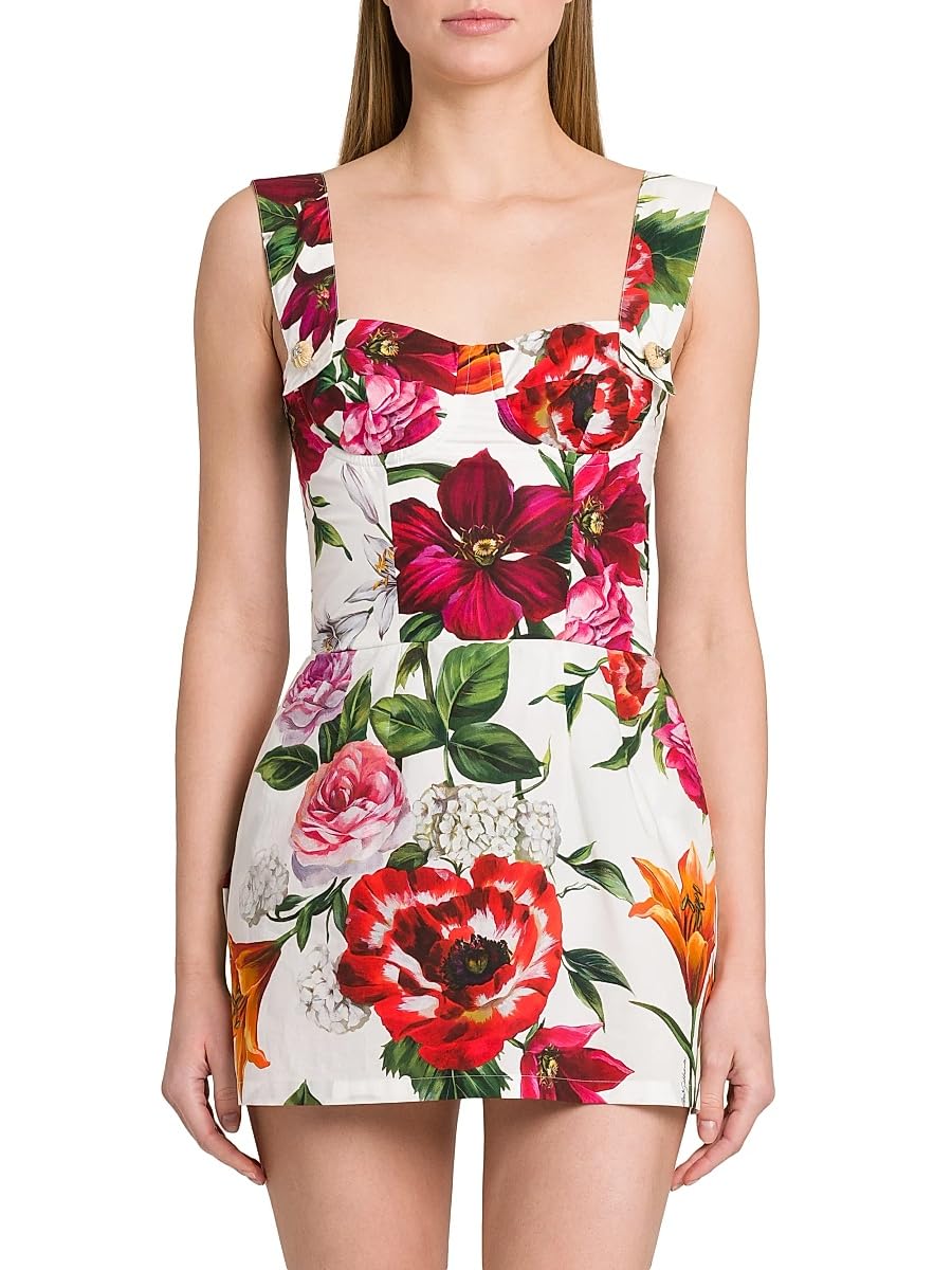 Dolce&Gabbana, Rafia Fiori Floral Cotton Poplin Minidress, 44 (8), White Print Flower