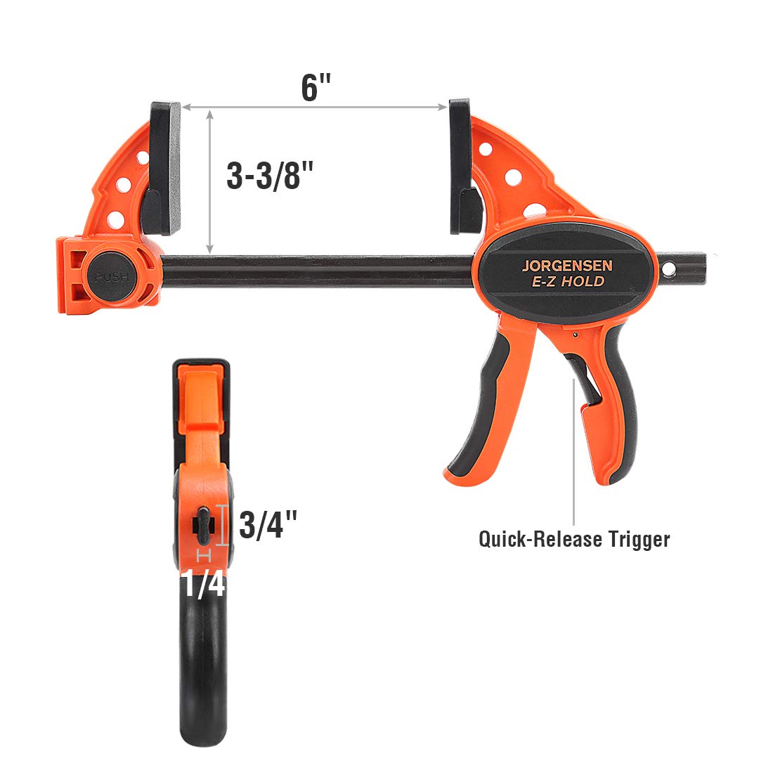 Jorgensen 6" One Hand Clamp/Spreader, 300 Lbs Clamping Force, E-Z Hold Bar Clamps Set, Medium Duty, 2-pack