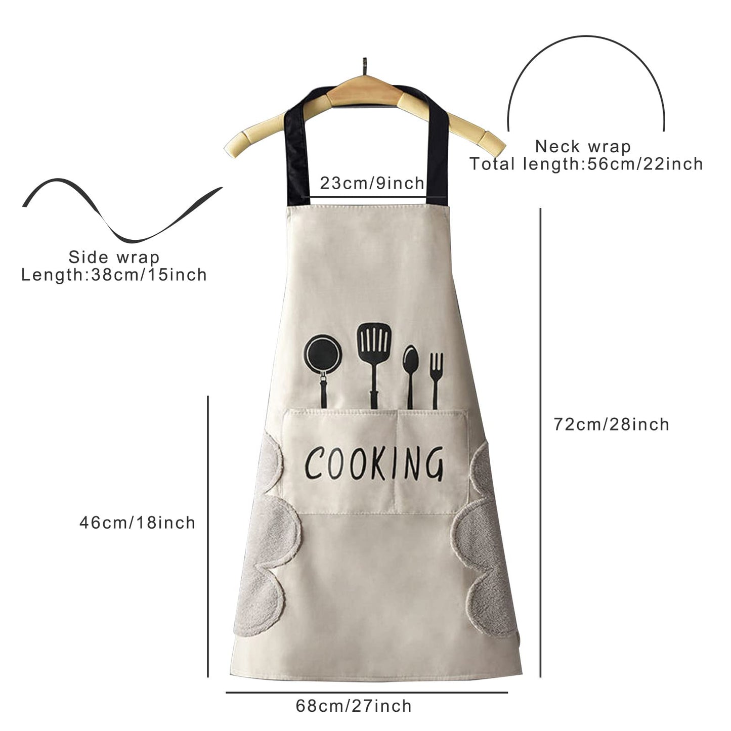 DILLMAN Women Kitchen Apron with Hand Wipe Pockets,Big Pocket,Hand-wiping, Waterproof for Cooking Baking (WHITE)