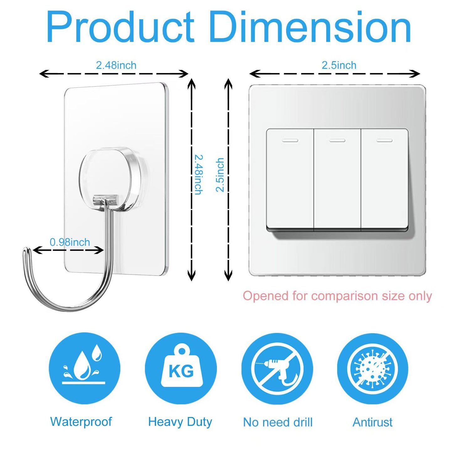 Large Adhesive Hooks for Hanging Heavy Duty Wall Hooks Self Adhesive Towel Coat Hooks Waterproof Transparent Hook for Bathroom Shower Kitchen Keys Door Outdoor Home Improvement Utility Hook 8 Pack