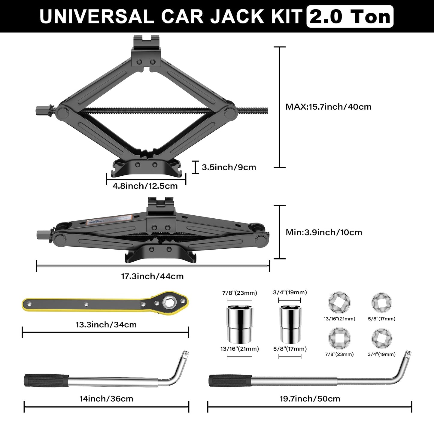 IMAYCC Car Jack Kit, Scissor Jack for Car 2 Ton (4409 lbs) Tire Jack Repair Kit,Spare Tire Changing Kit with Lug Wrench,Emergency Kit for Vehicle/Auto/SUV/MPV